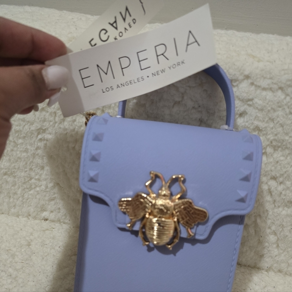 Elegant Blue Mini Bag with Gold Bee Detail - Picture 13 of 13